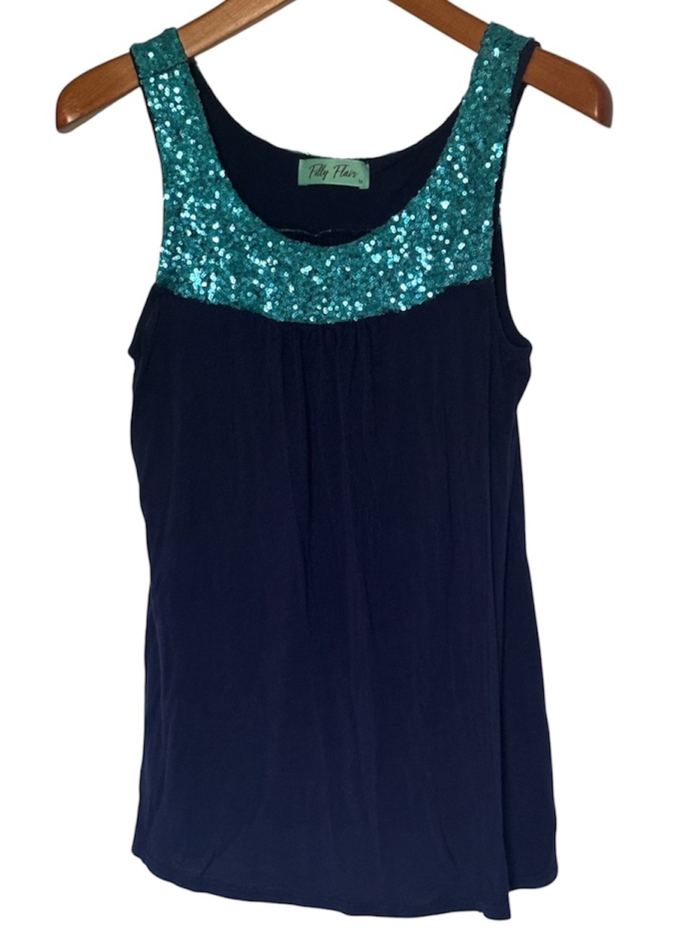 Filly Flair Navy Tank with Teal Sequin Yoke